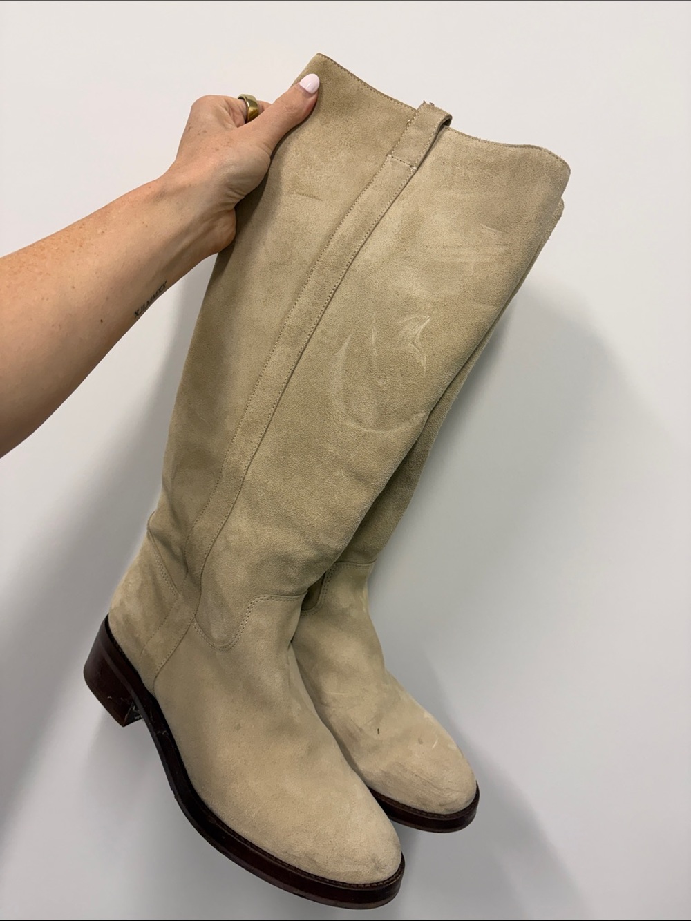Sezane Suede Boots in Light Tan